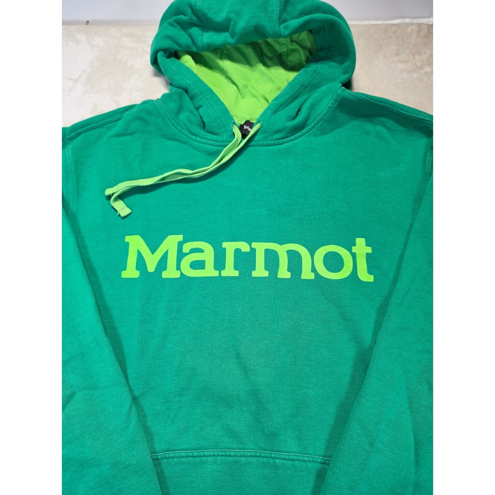 Marmot Mens Green Pullover Hoodie Logo Fleece Sweatshirt XL F53640 - Picture 4 of 8